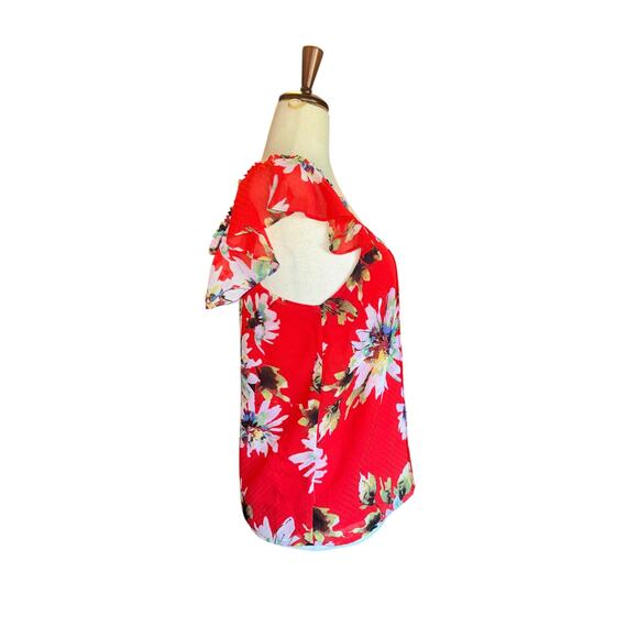 Miss Me Cold Shoulder Red Floral Top | Size M | Adjustable Straps | Boho Vibe - Picture 4 of 12
